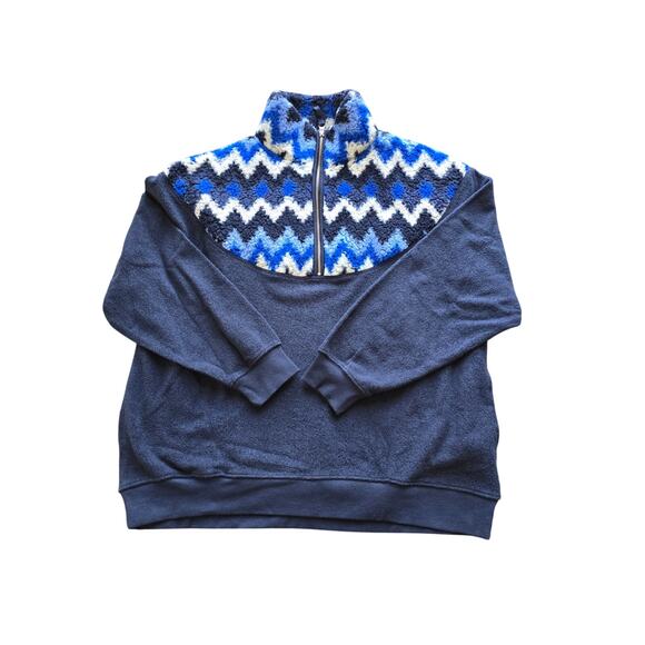 Aerie Fuzzy/Fleece Quarter‑Zip Sweater Women Medium Cozy Sherpa/Cloud Zig‑Zag - Picture 1 of 4